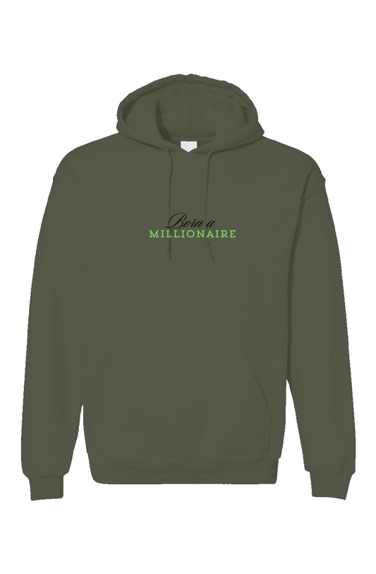 military green  Embroidered Affirmations, Born A Millionaire Unisex Gildan Hoodie